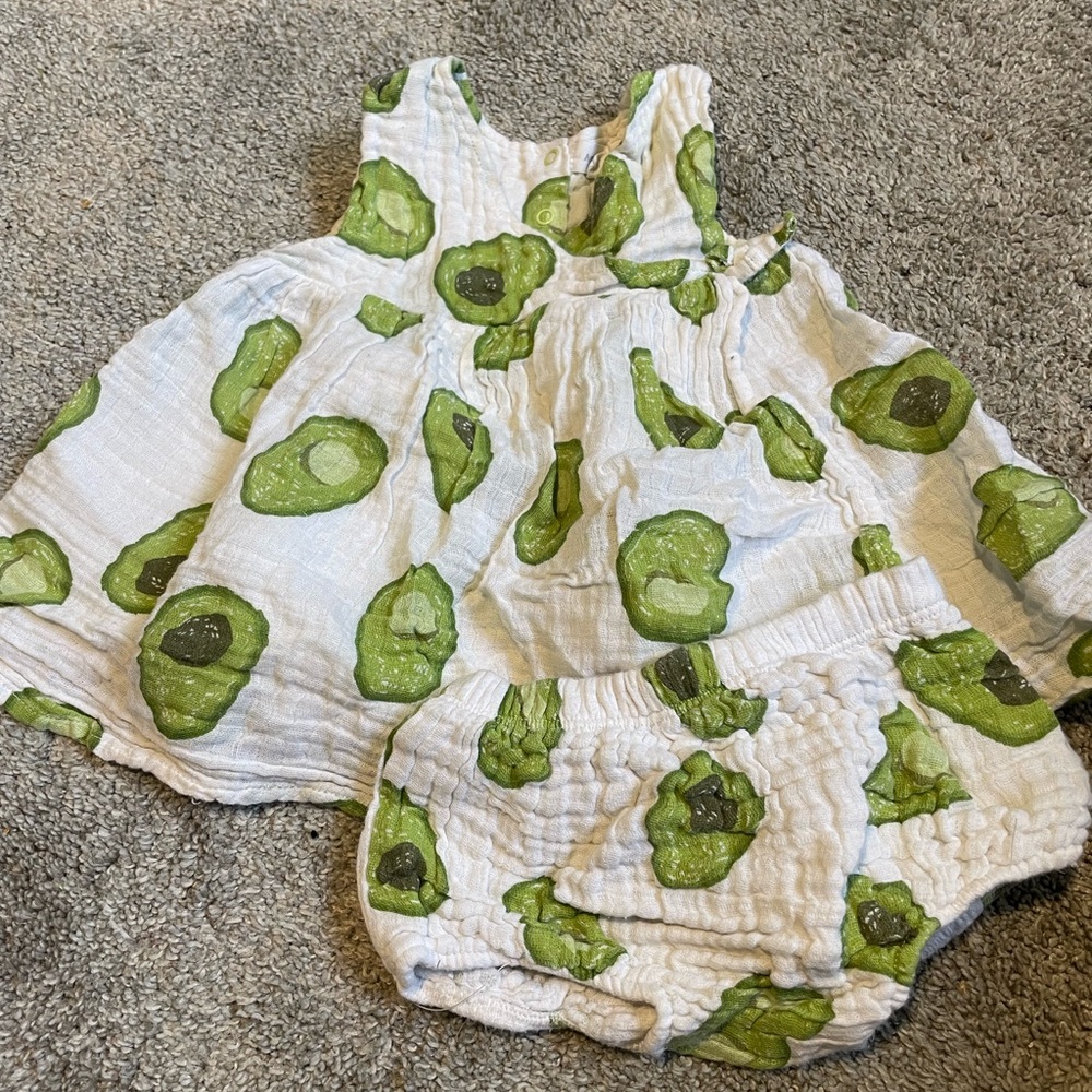 Angel Dear Green and White Avocado Kids Dress Set